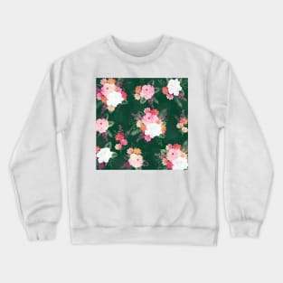 Pink Watercolor Flowers Green Design Crewneck Sweatshirt